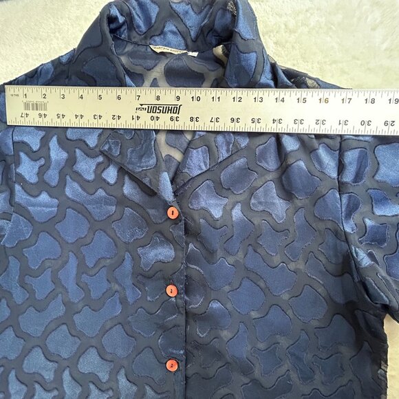 Vintage Sir Robert Womens Sheer Blue Pattern Short Sleeve Button-Up Shirt Medium - Picture 4 of 6